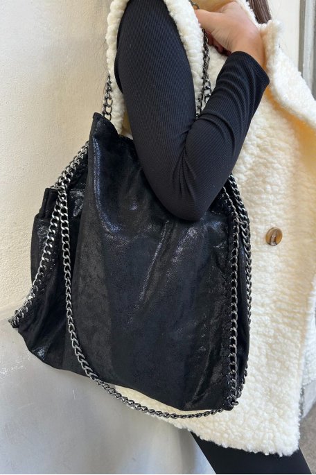 Sac cabas porté épaule chaîne maillons noir