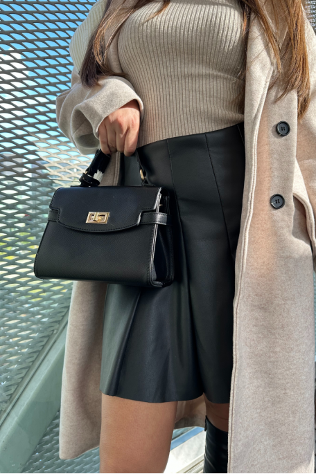 Gold clasp handbag in black imitation leather