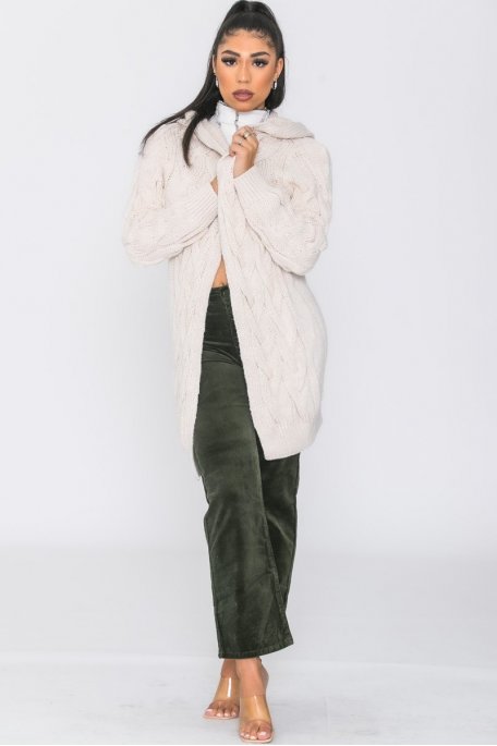 copy of Beige long knitted cardigan with hood