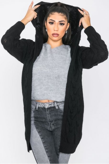 copy of Black long hooded knitted cardigan