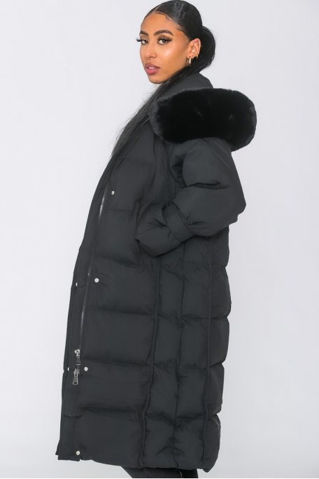 Doudoune longue noire femme online capuche fourrure