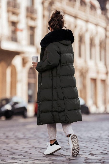Doudoune longue femme top avec capuche fourrure