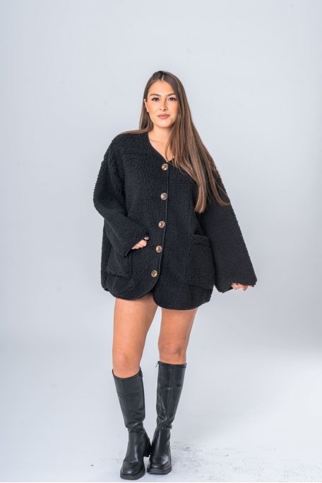 copy of Oversize-Sherpa-Jacke mit Knöpfen weiß