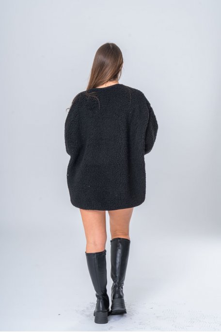 Veste sherpa oversize boutonnée noir - vue dos