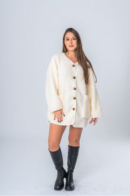copy of Oversize-Sherpa-Jacke mit Knöpfen weiß