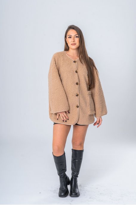 copy of Oversize-Sherpa-Jacke mit Knöpfen weiß