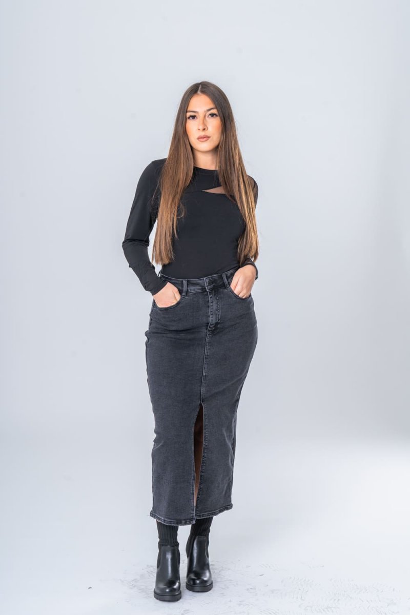 Black denim skirt online fashion