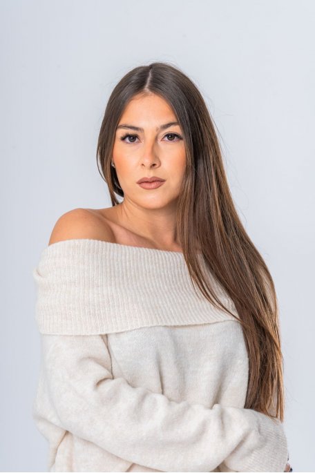 Pullover mit Bardot-Kragen beige