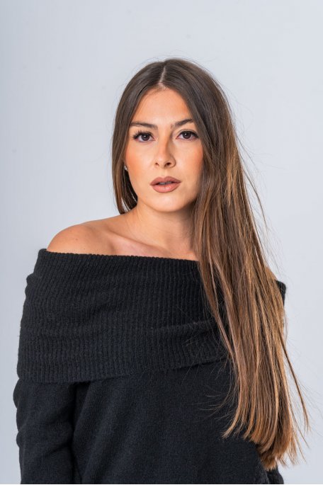 Black bardot-neck sweater