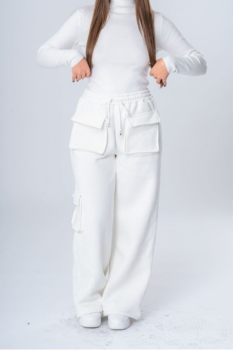 Pantalon de jogging large style cargo blanc - vue face
