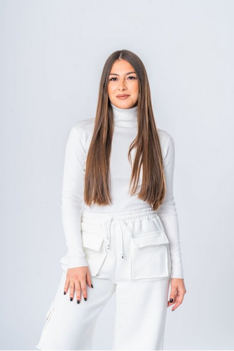 White long-sleeved turtleneck sweater
