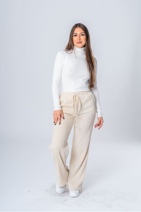 Pantalon de jogging fluide strié beige