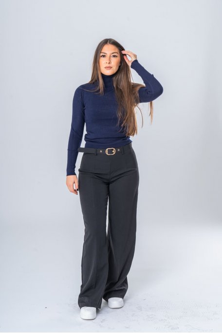 Pantalon ceinturé coupe large noir