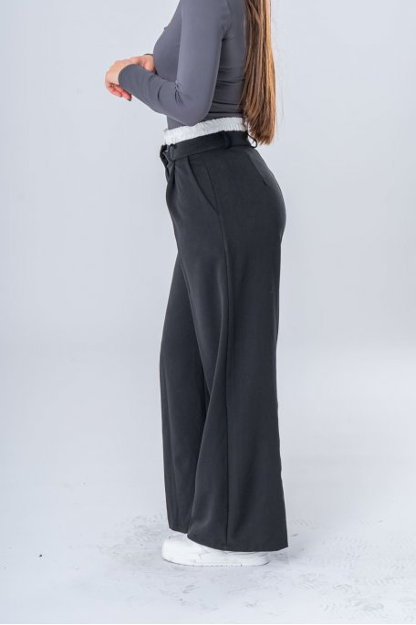 Pantalon tailleur taille boxeur coupe large noir - vue profil