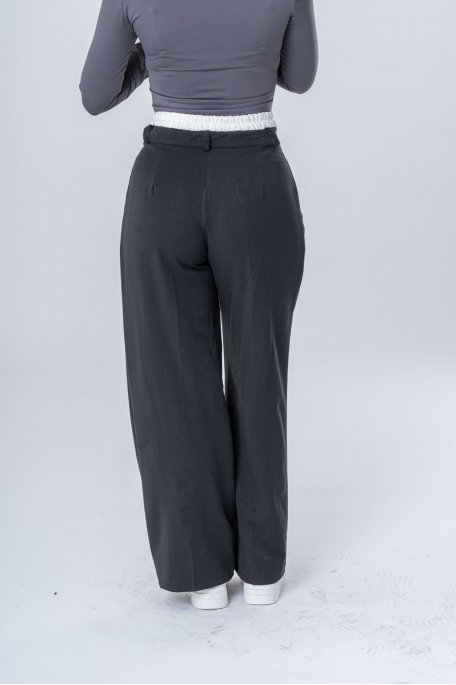 Pantalon tailleur taille boxeur coupe large noir - vue dos