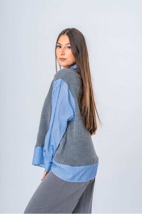 Pull sans manches avec chemise intégrée bleu - vue profil