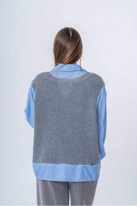 Pull sans manches avec chemise intégrée bleu - vue dos