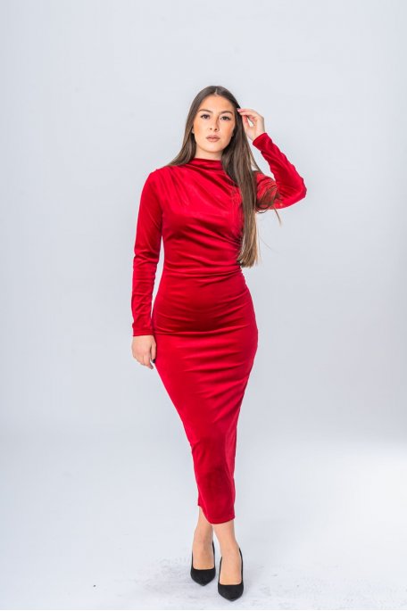 Robe longue effet velour rouge