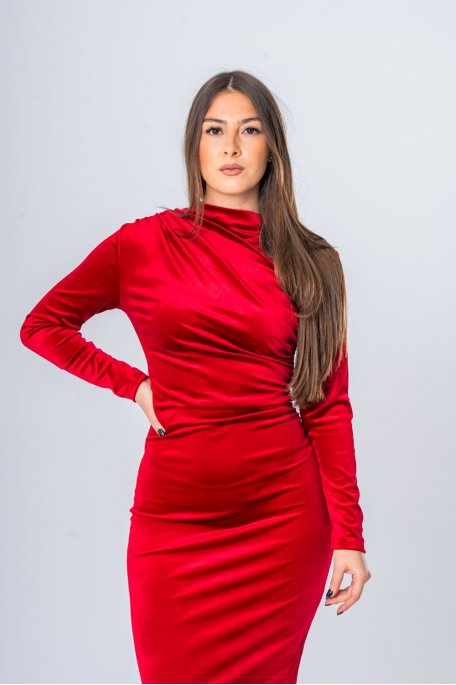 Robe longue effet velours rouge - vue face