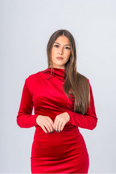 Robe longue effet velours rouge - vue portrait