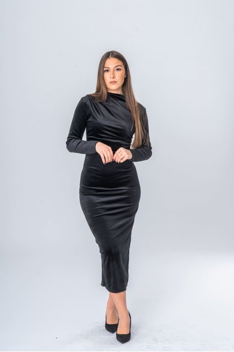 Langes Kleid mit Samteffekt schwarz