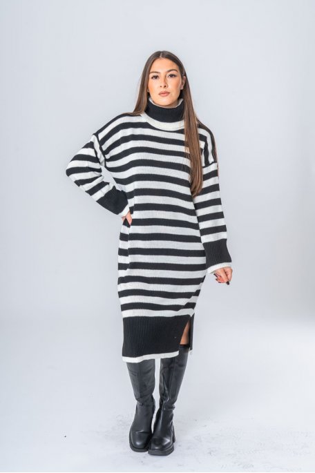 Black striped turtleneck dress
