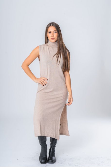 Ärmelloses Kleid beige