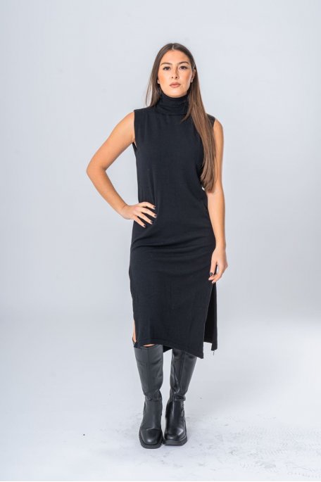 Black turtleneck sleeveless dress