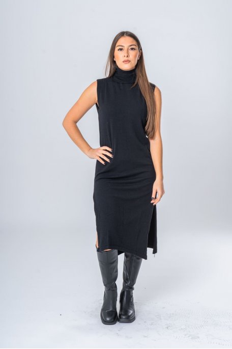 Ärmelloses Kleid mit Rollkragen schwarz