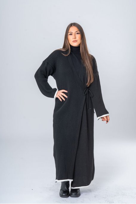 Black long wrap dress with contrasting details
