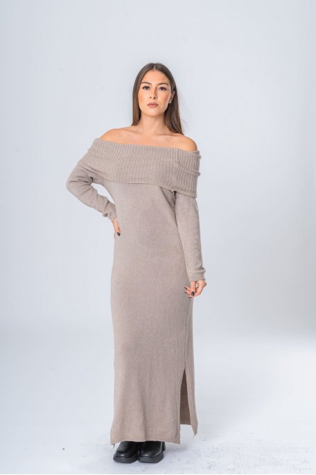 copy of Langes Kleid mit Bardot-Kragen aus schwarzer Maschenware