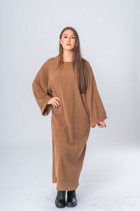 Robe velours côtelé oversize camel