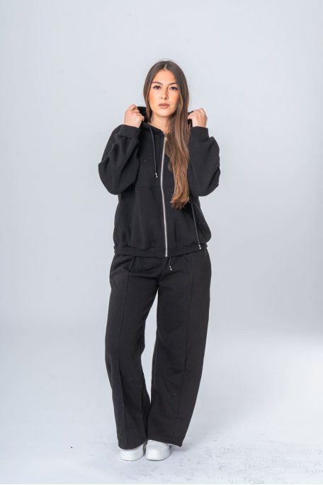 Black hooded vest and ribbed pants set