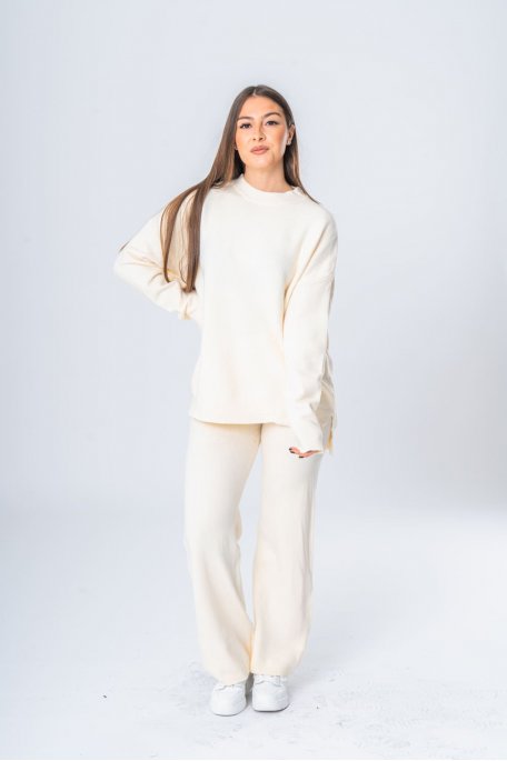 Beige knit sweater and pants set