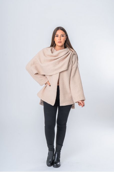 Textured jacket with integrated beige scarf