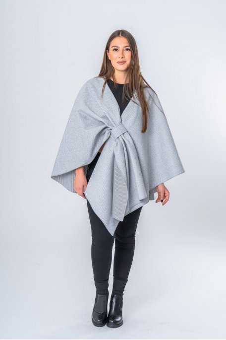 Grey bat-sleeved poncho