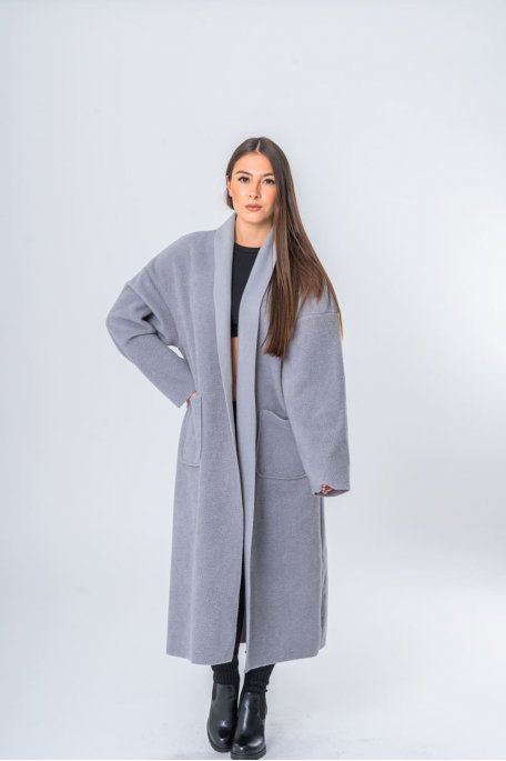 Veste longue ouverte texturée douce gris