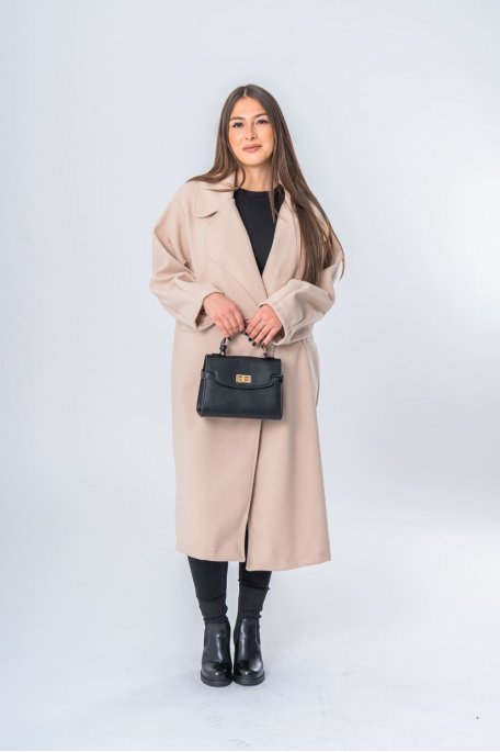 Beige long coat with puffed sleeves