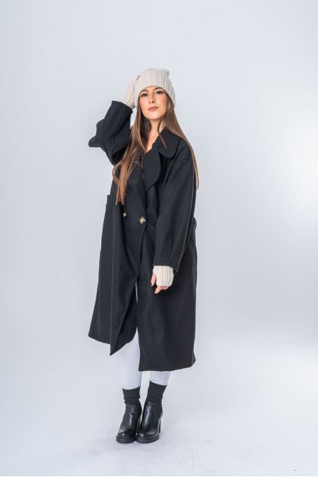 Long coat with puffed sleeves, black