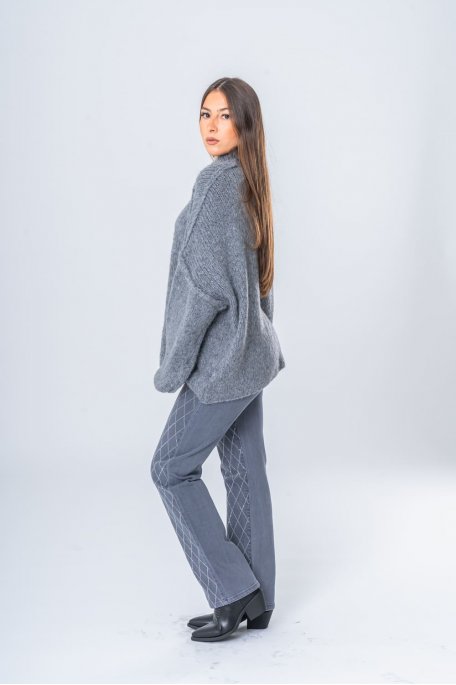 Pull oversize en maille col cheminée gris