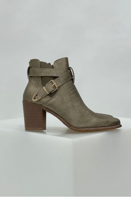 copy of Black crocodile-effect buckle heel boots