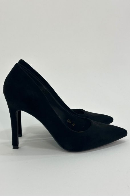 Black suede-effect heels