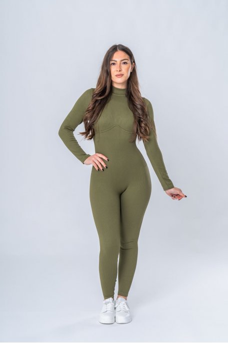 Khaki ribbed jumpsuit