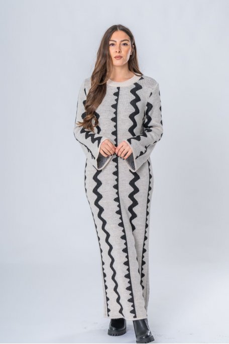 Geometric pattern maxi sweater dress