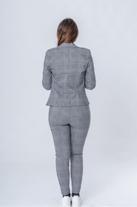 Veste blazer tailleur à carreaux gris - vue de dos look entier