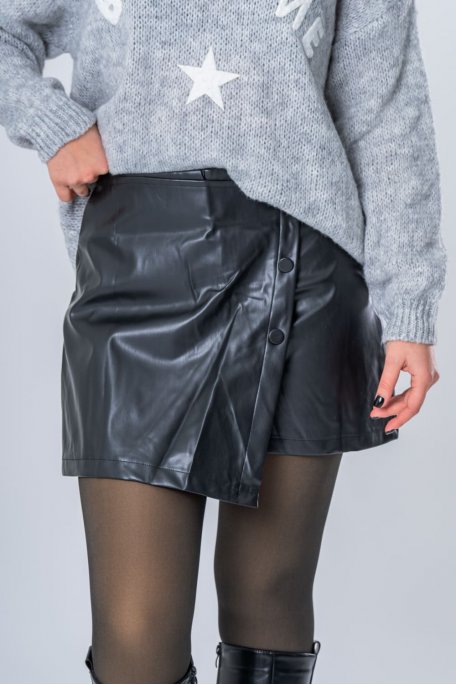 Jupe short simili cuir noir- vue de face détail