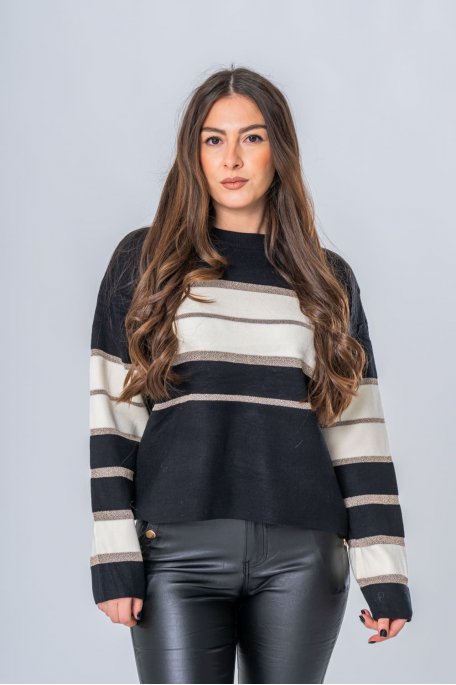 Striped sweater with gold lurex thread, black