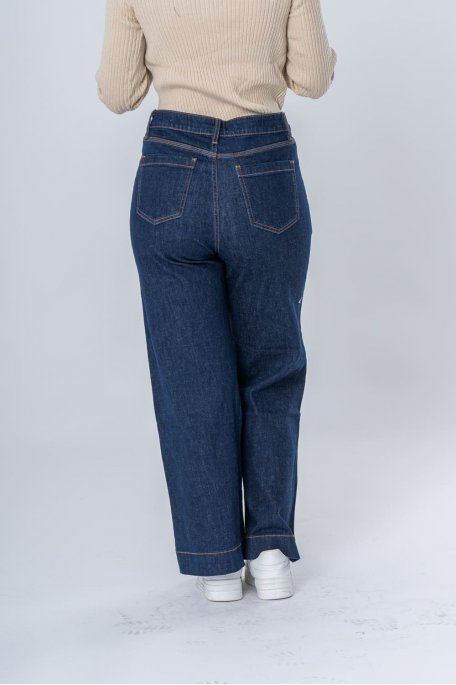 Jean large taille haute à poches bleu - vue de dos détail