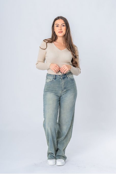 Jean retro vintage wide leg bleu- vue de face look entier