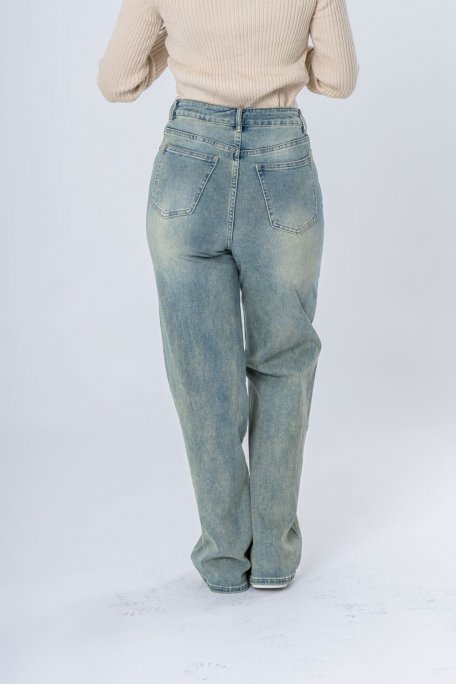 Jean retro vintage wide leg bleu - vue de dos détail